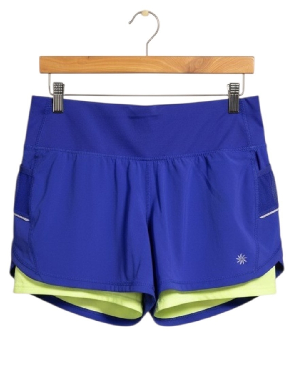 Athleta 2-in-1 Running Shorts – Cobalt Blue & Lime Green; Size: M